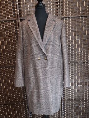 Plaid Double-Breasted Tan Trench Coat